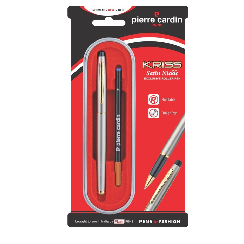 Pierre Cardin Kriss Satin Nickle Roller Pen | Ink Colour - Blue