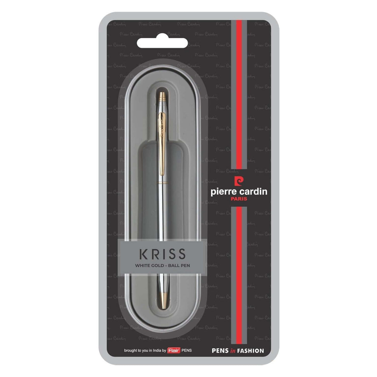 Pierre Cardin Kriss White Gold Ball Pen | Ink Colour - Blue in elegant packaging with stylish design