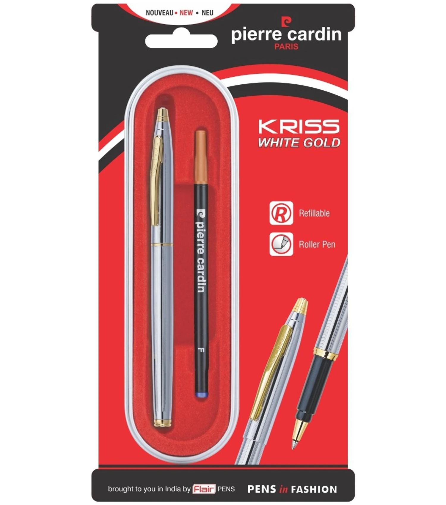 Pierre Cardin Kriss White Gold Roller Ball Pen | Ink Colour - Blue