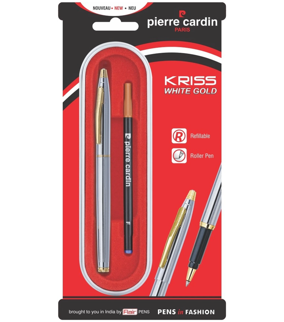 Pierre Cardin Kriss White Gold Roller Ball Pen | Ink Colour - Blue