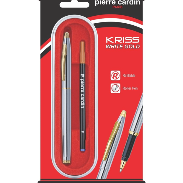 Pierre Cardin Kriss White Gold Roller Ball Pen | Ink Colour - Blue