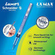 Luxor Schneider LX-MAX Roller Ball Pen | Pack of 4 | Ink Colour - Blue and Black with features like smooth writing and waterproof ink.