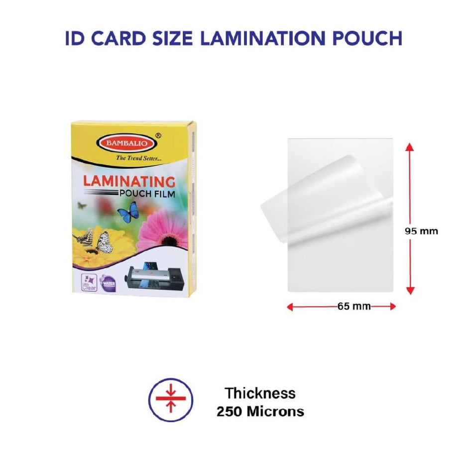 Bambalio Laminating Pouch 65 x 95 mm | 250 Microns | 100 Sheets | LAM-625 and thickness display