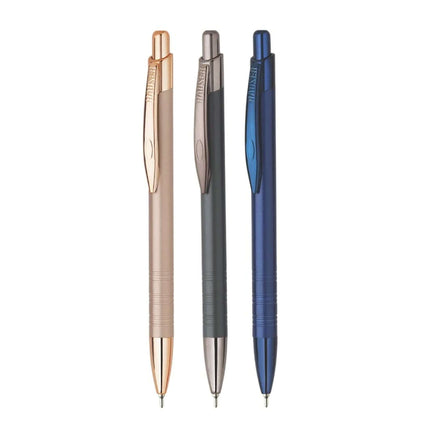 Hauser Lunar Ball Pen | Ink Colour - Blue set of three pens showcasing metal body design and smooth blue ink option