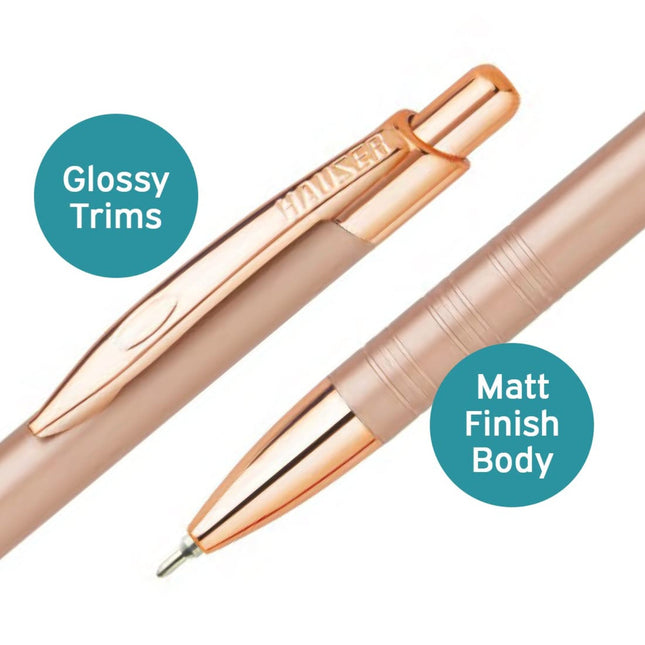 Hauser Lunar Ball Pen | Ink Colour - Blue showcasing glossy trims and matt finish body design.