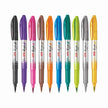 Flair Creative Metallic Brush Marker Set of 10 Shades displayed in multiple vibrant colors with flexible brush tips.