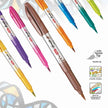Flair Creative Metallic Brush Marker Set of 10 Shades featuring colorful pens with flexible tips for vibrant artistic designs.