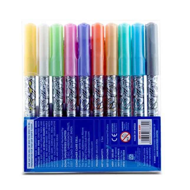 DOMS Metallic Brush Pen Set of 10 Shades
