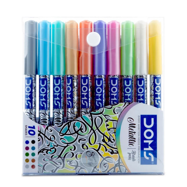 DOMS Metallic Brush Pen Set of 10 Shades