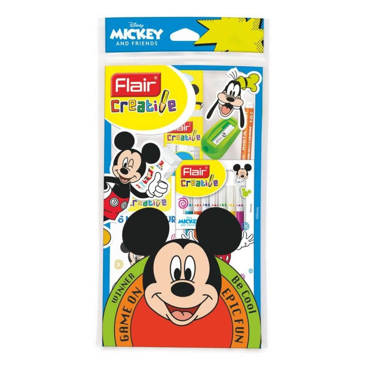 Flair Creative Disney Mickey 50 Kit | Stationery Kit of 7 Items featuring Mickey Mouse and iconic designs.