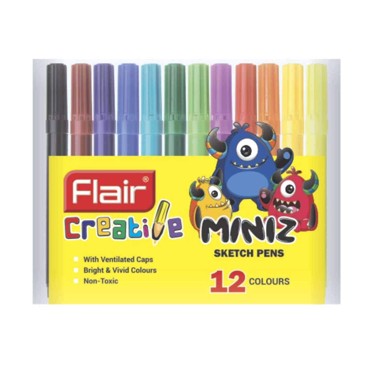 Flair Creative Miniz Water Colour Pen 12 Shades in vibrant colours for creative drawing and colouring.