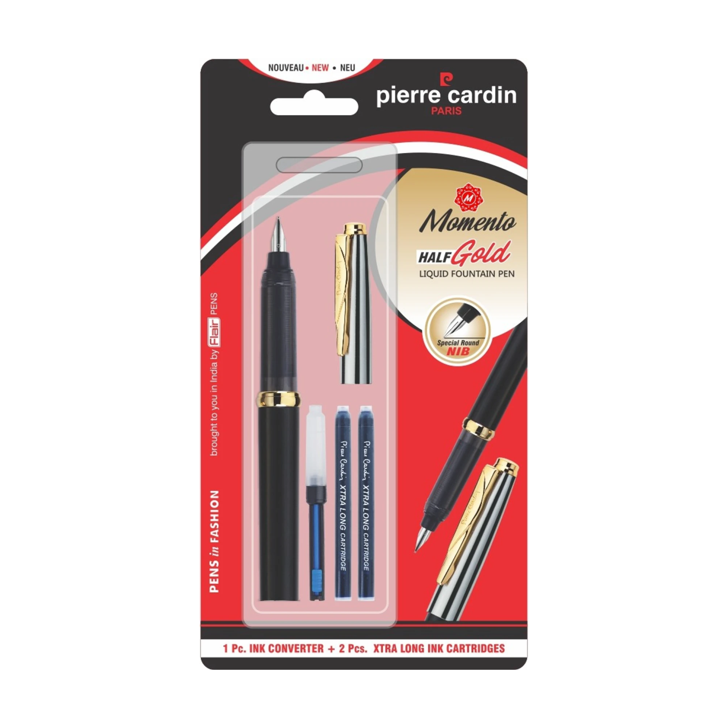 Pierre Cardin Momento Half Gold Fountain Pen | Includes Converter and 2 Cartridges