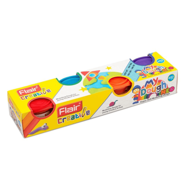 Flair My Dough Assorted Neo Pack Of 4 Shades vibrant modeling dough for young creators in bright colors.