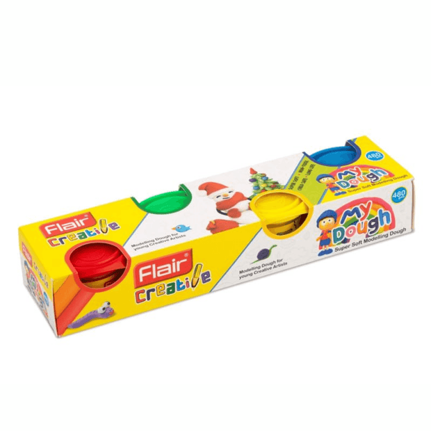 Flair My Dough Assorted Pack Of 4 Shades featuring vibrant, taste-safe modeling dough for creative play.