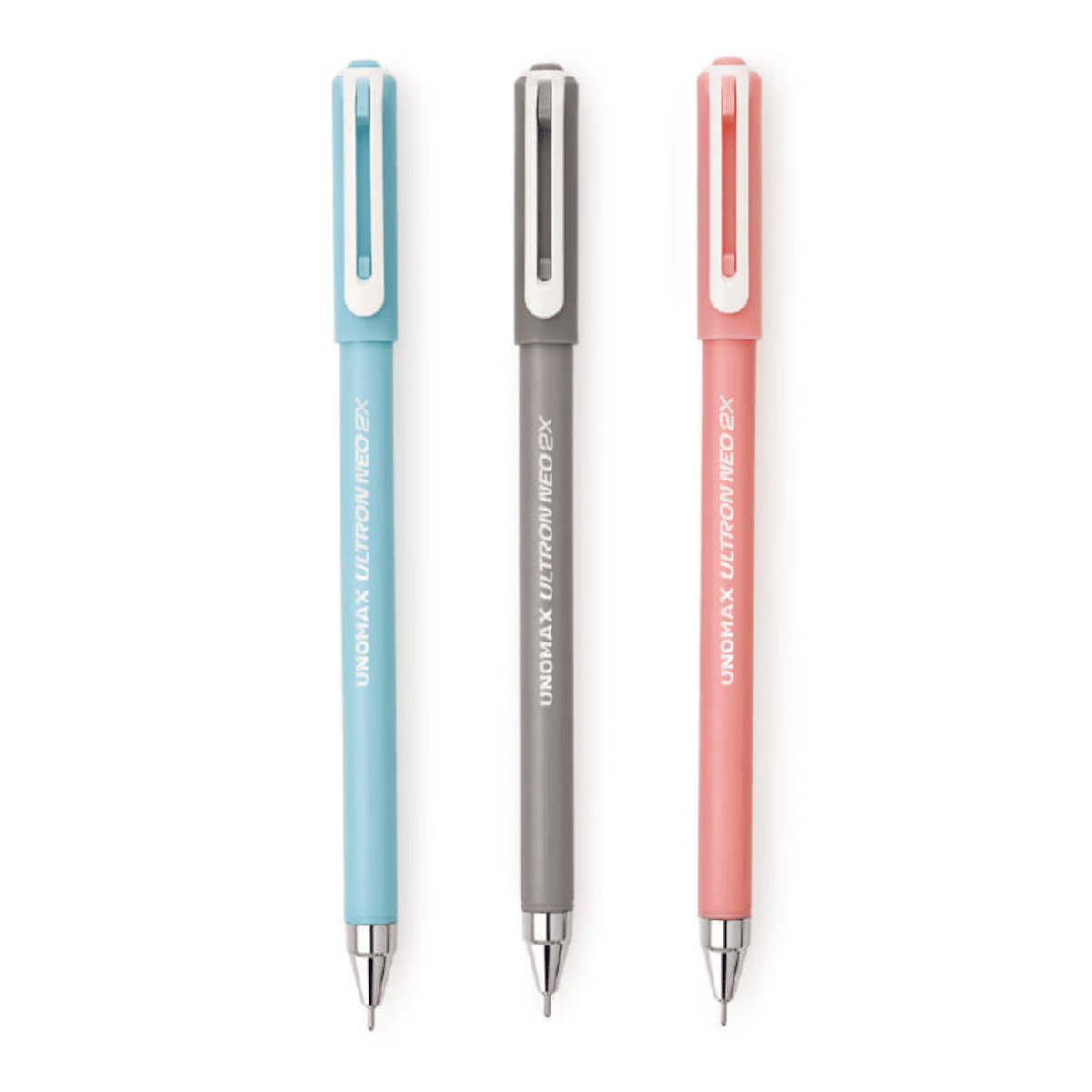 Unomax Ultron Neo 2X Ball Pen | Ink Colour - Blue, Black and Red - displayed in pastel colors