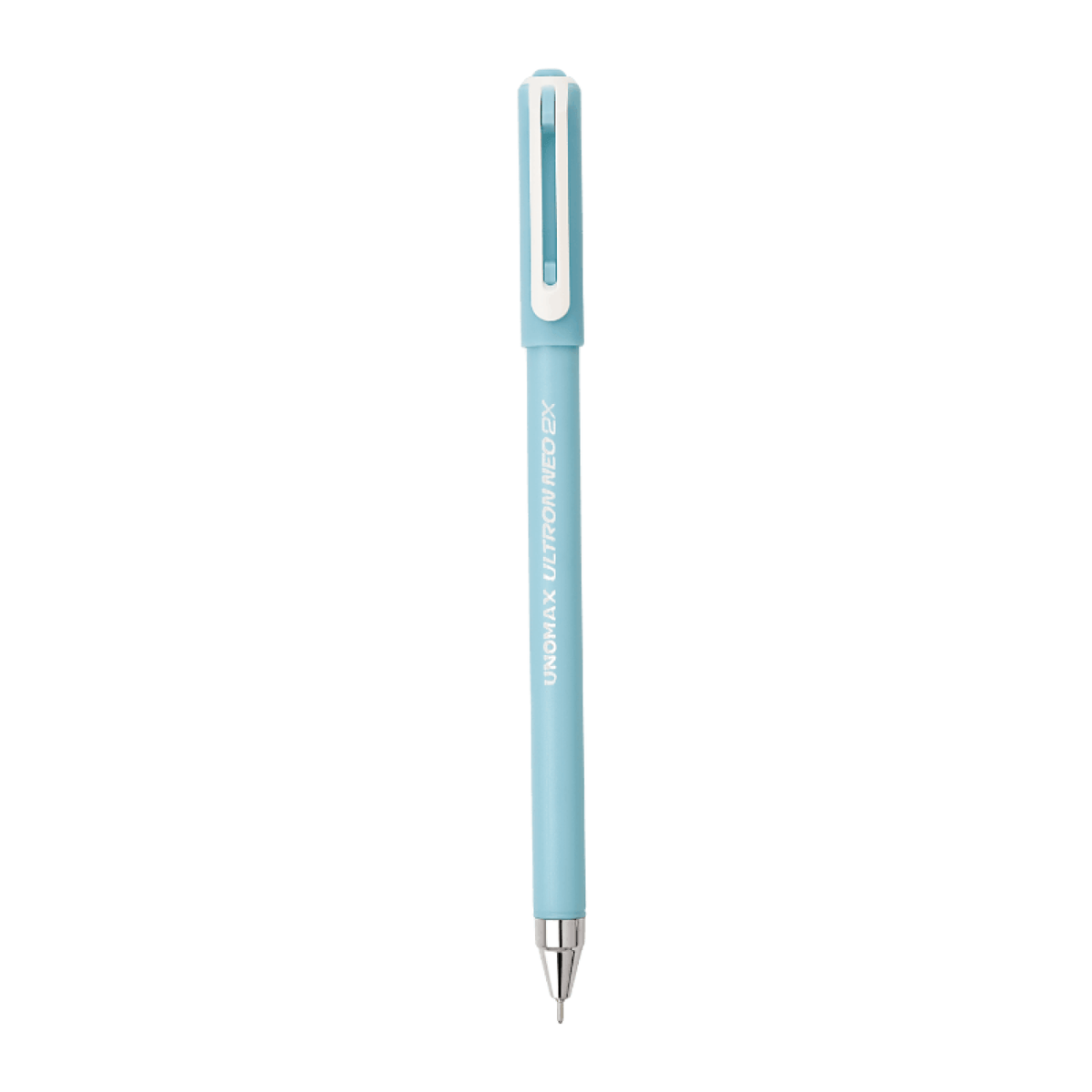 Unomax Ultron Neo 2X Ball Pen | Ink Colour - Blue, Black and Red in pastel blue color.