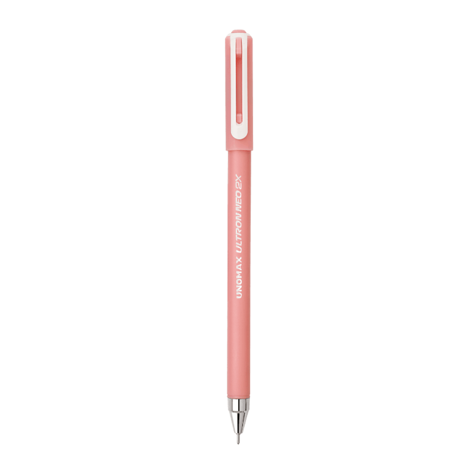 Unomax Ultron Neo 2X Ball Pen | Ink Colour - Blue, Black and Red in pastel pink matte finish