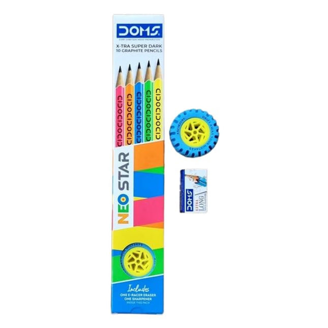 DOMS Neo Star Extra Dark Pencils | Includes Eraser and Sharpener