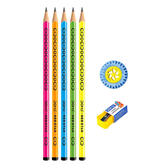 DOMS Neo Star Extra Dark Pencils | Includes Eraser and Sharpener