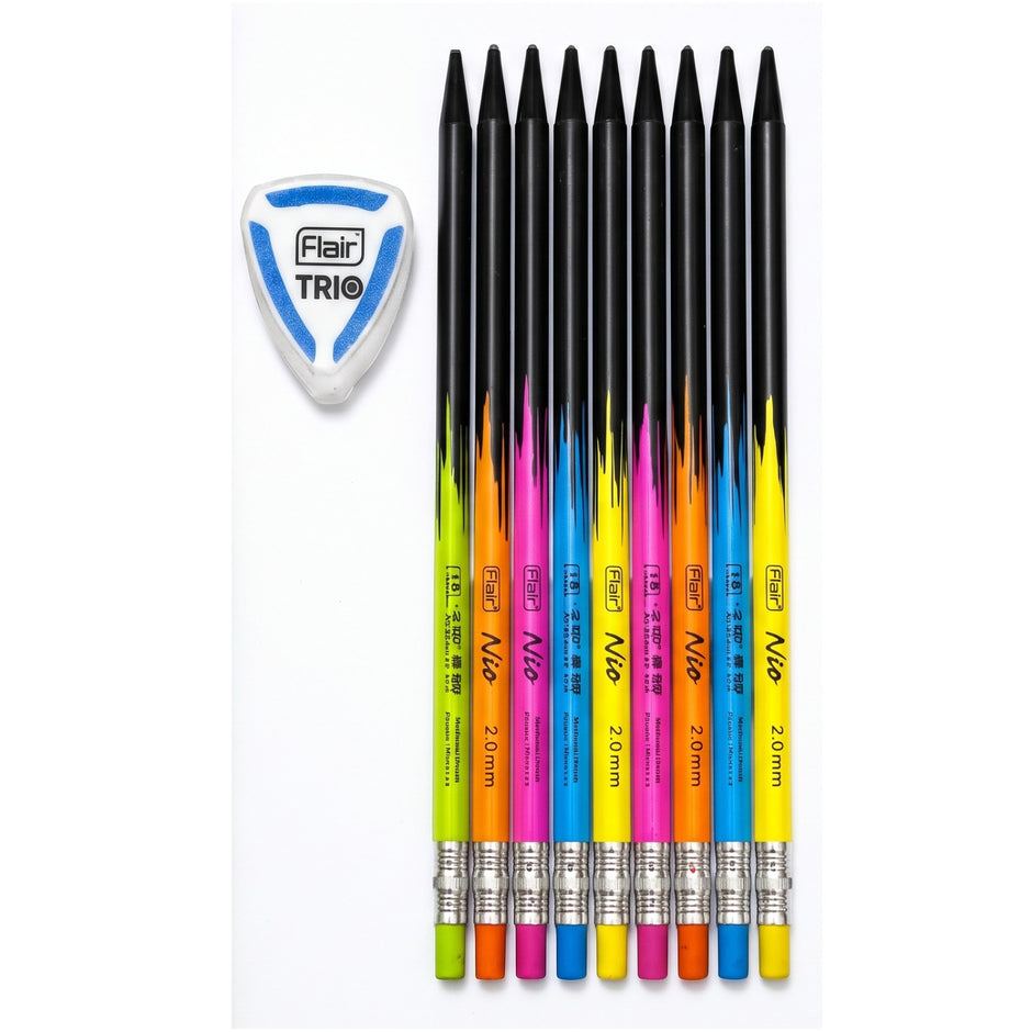 Flair Creative Nio 2.0mm Mechanical Pencil | Pack of 10 | Includes 1 Eraser and 1 Sharpener
