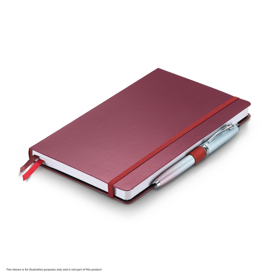 Sheaffer Echoes Of Red 90GSM Notebook in burgundy color with pen, showcasing a durable hardbound cover.
