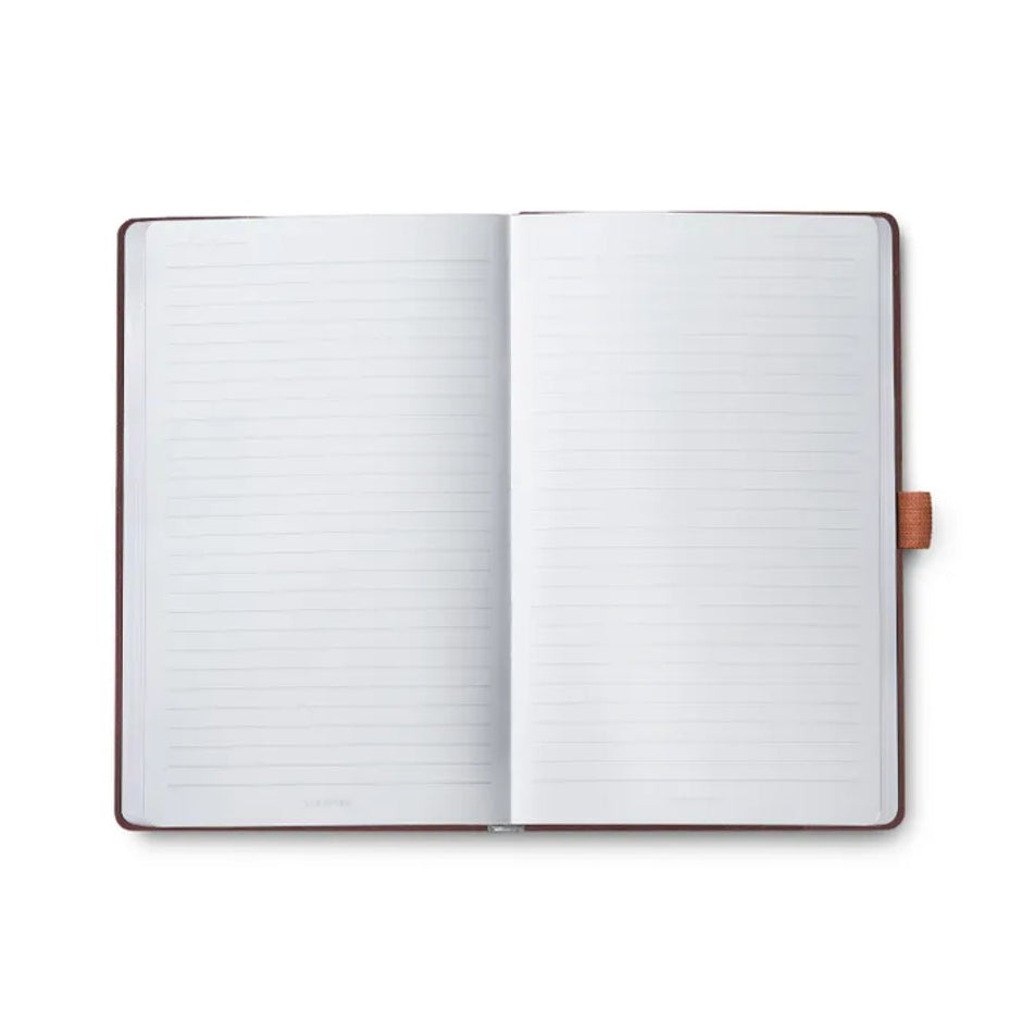 Sheaffer Echoes Of Red 90GSM Notebook open pages showcasing blank lined paper for creativity and expression.