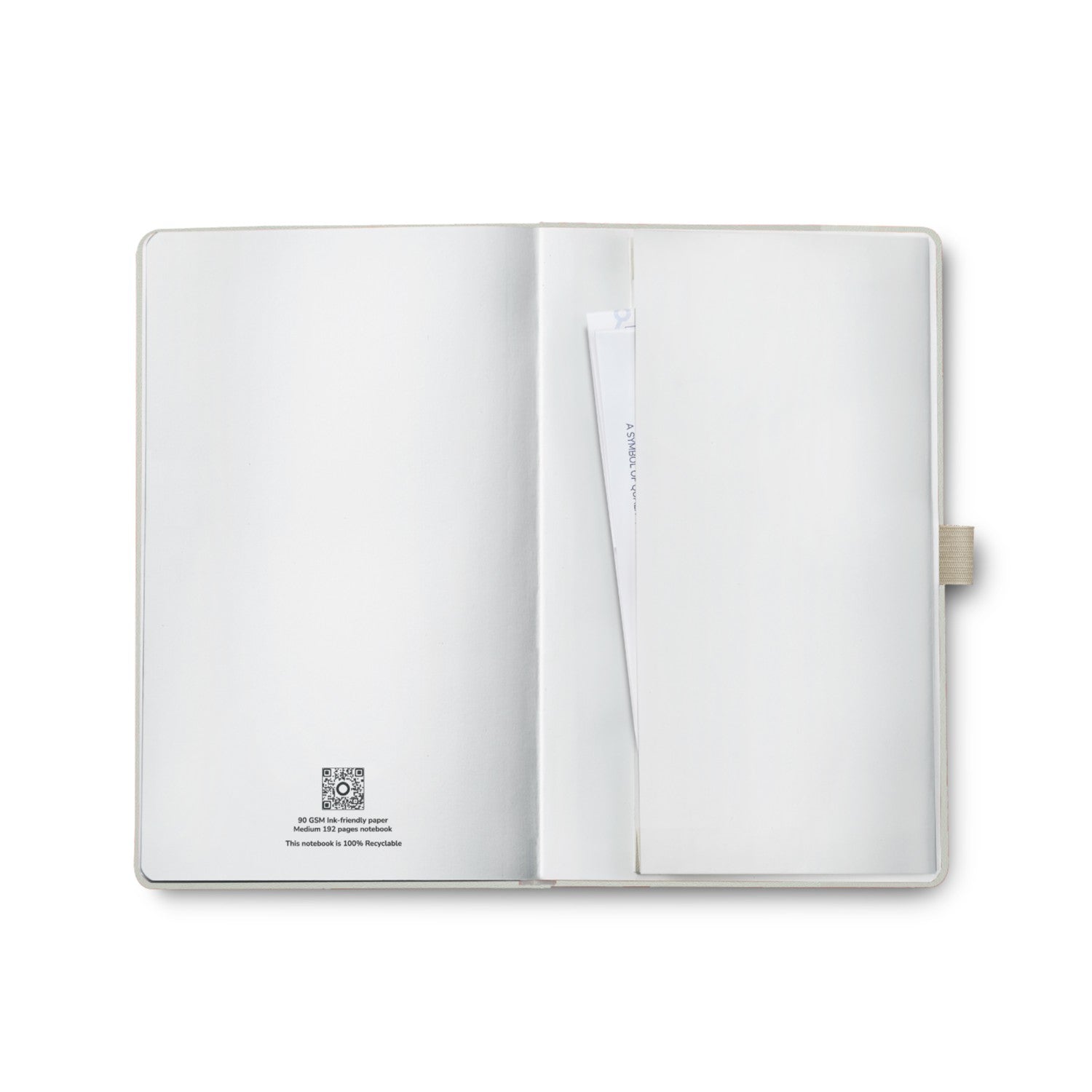 Inside view of the Sheaffer Nature's Muse 90GSM Notebook in light grey, showcasing blank pages and pocket.