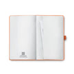 Open interior view of Sheaffer Echoes Of Red 90 GSM Notebook showcasing its blank pages and orange cover.