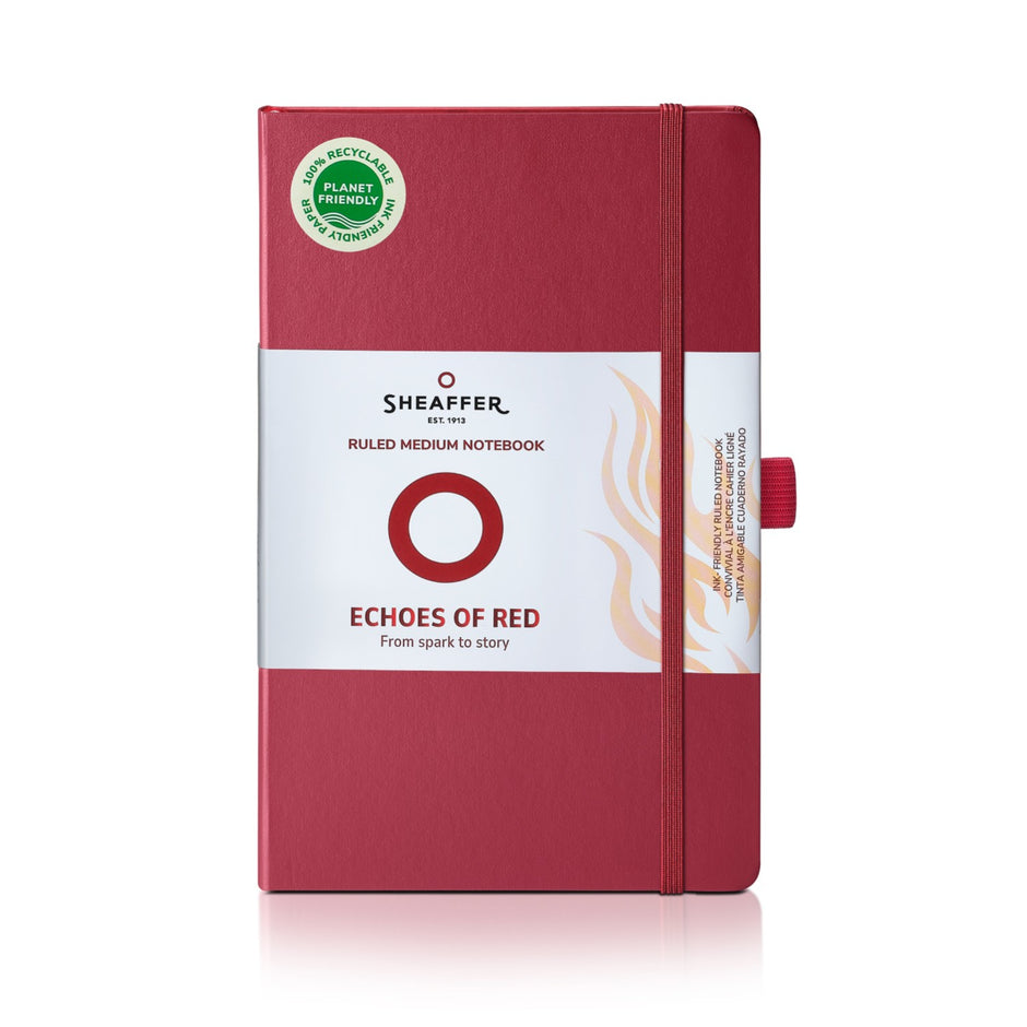 Sheaffer Echoes Of Red 90 GSM Notebook - Red hardbound ruled medium notebook showcasing creativity and passion.