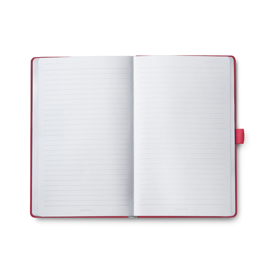 Sheaffer Echoes Of Red 90 GSM Notebook open with blank lined pages.
