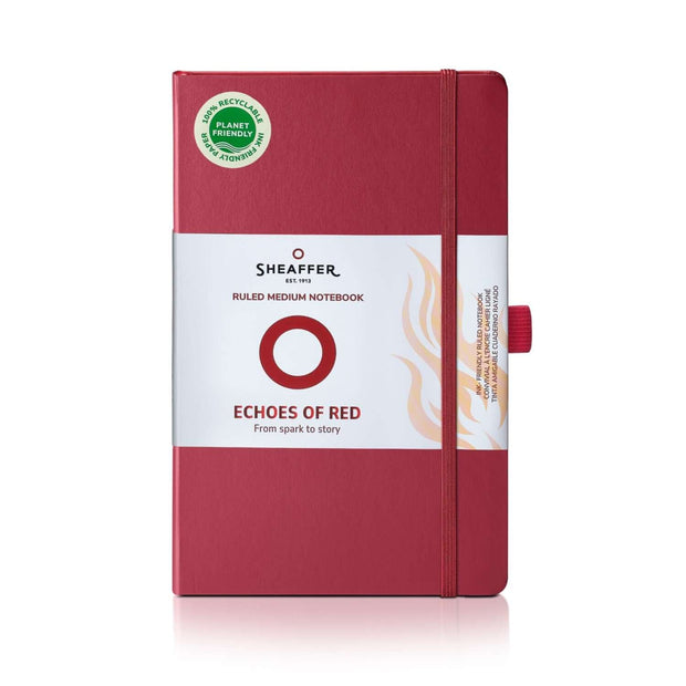 Sheaffer Echoes Of Red 90 GSM Notebook - Red hardbound ruled medium notebook showcasing creativity and passion.