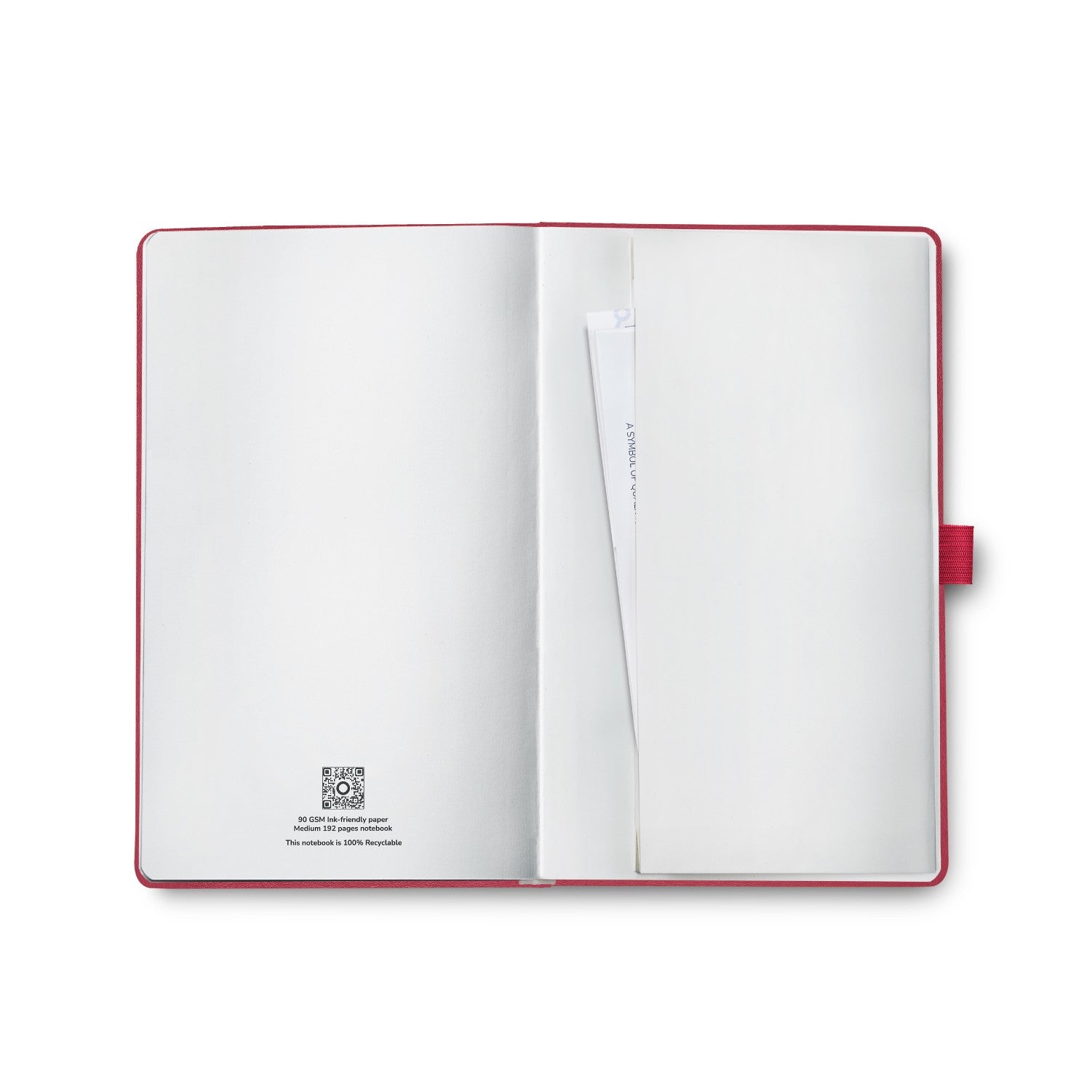 Inside view of the Sheaffer Echoes Of Red 90 GSM Notebook featuring a blank page and pocket.