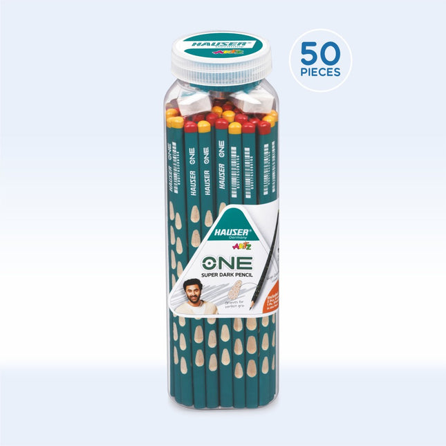 Hauser Artz One Super Dark Pencil set in a jar, 50 pieces for sketching and art projects.