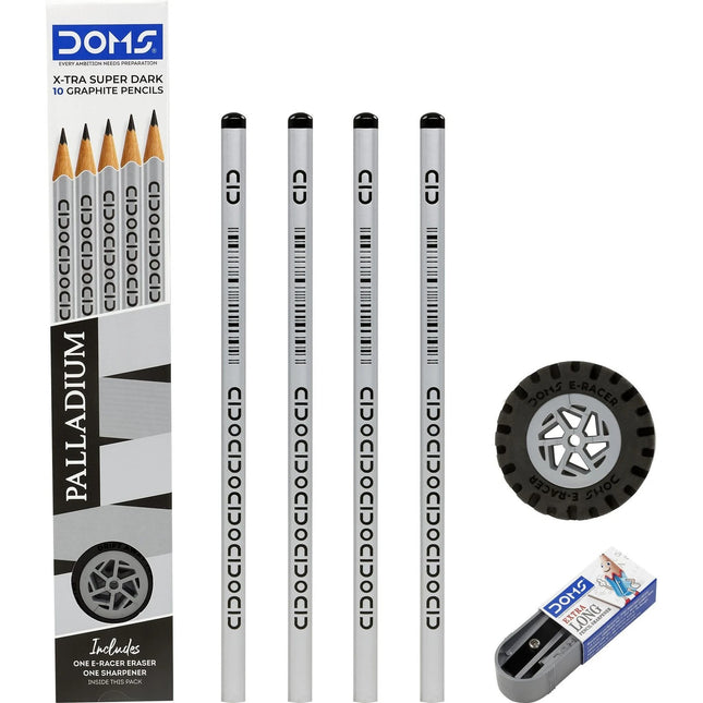 DOMS Palladium Extra Dark Pencils | Includes Eraser and Sharpener