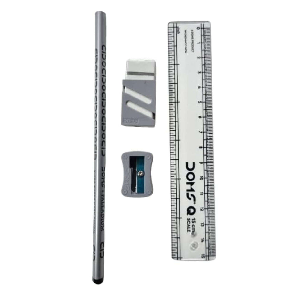 DOMS Palladium Pencil Kit | For Dark & Neat Writing | Includes Pencil, Scale, Sharpner & Eraser.