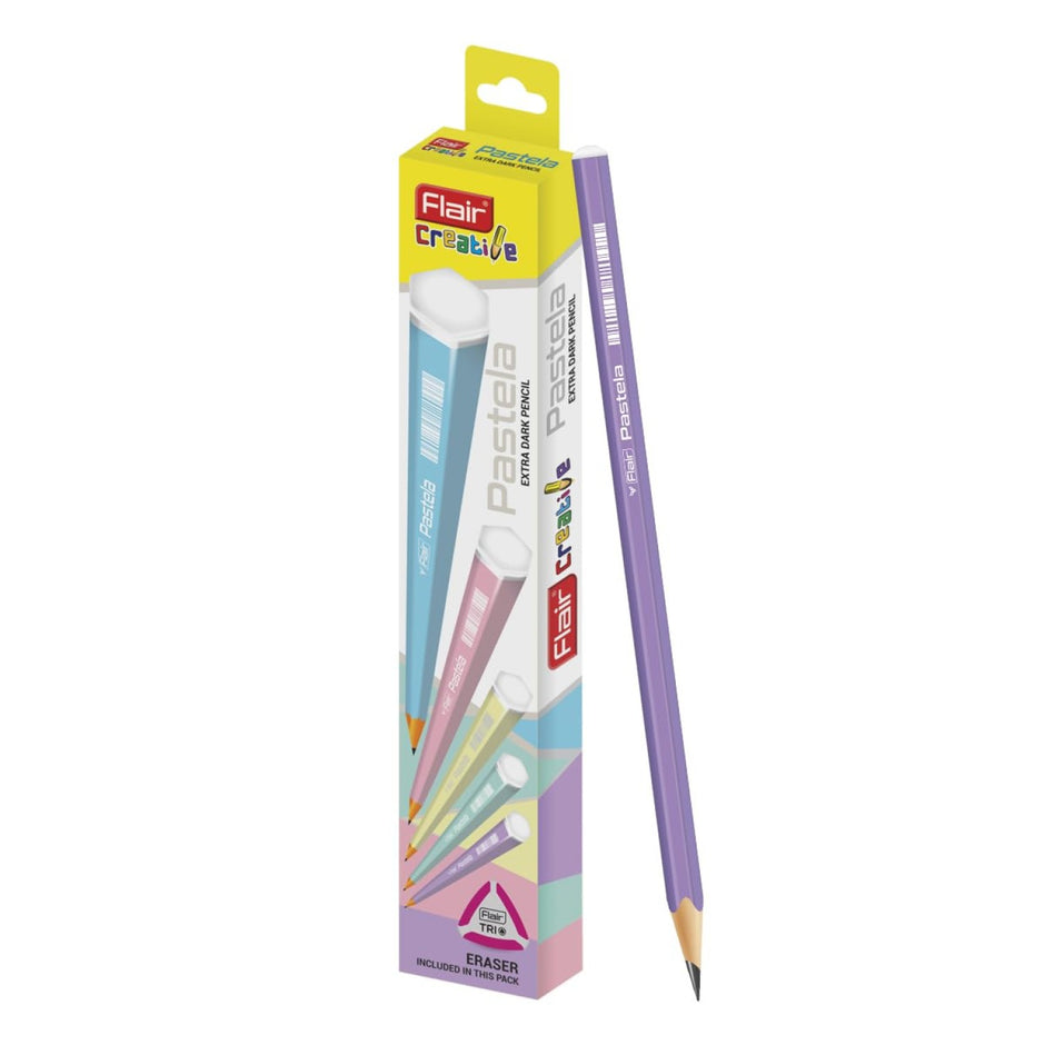 Flair Creative Pastela Extra Dark Pencils | Includes Eraser and Sharpener