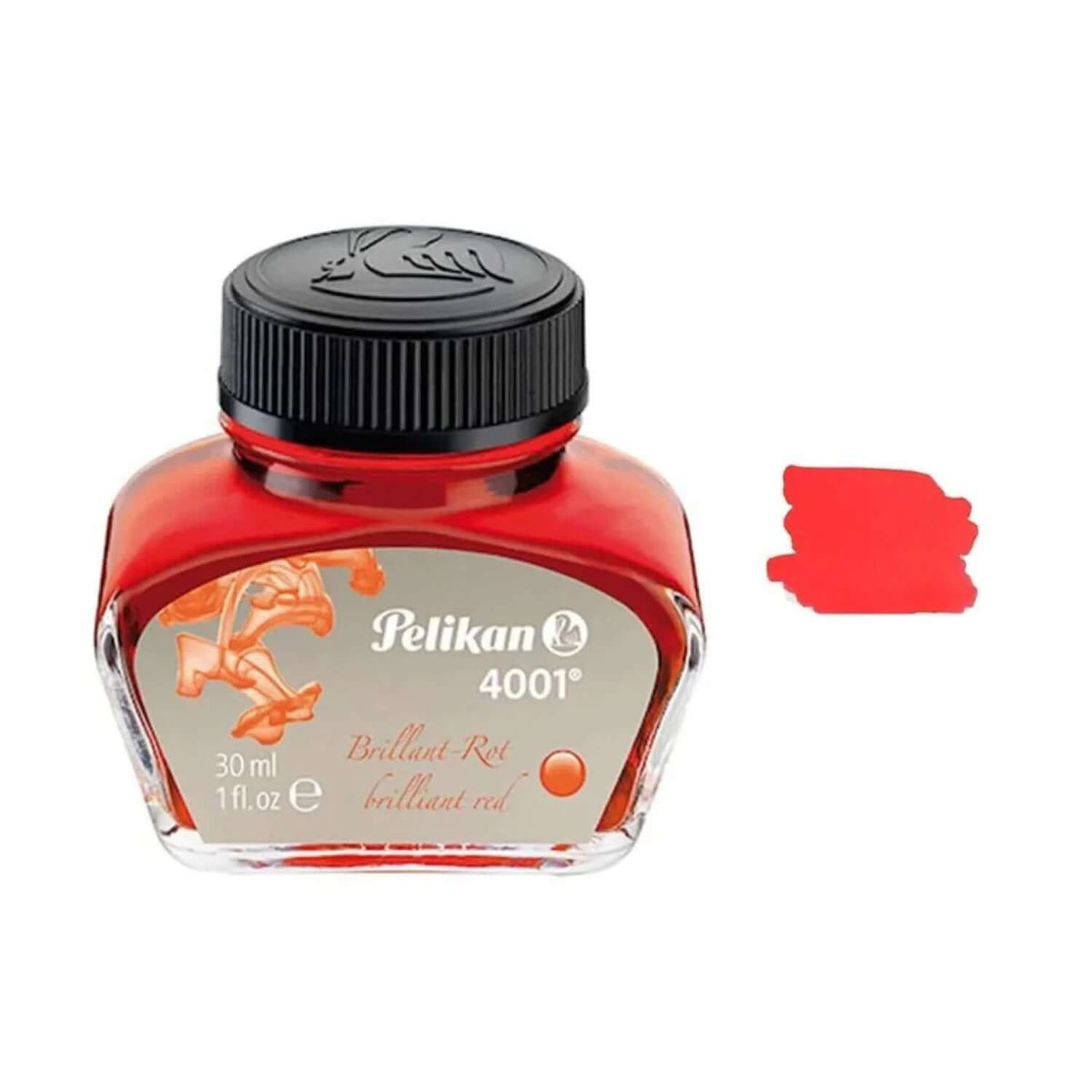 Pelikan 4001 Ink Bottle - 30ML red ink bottle with label and red ink swatch