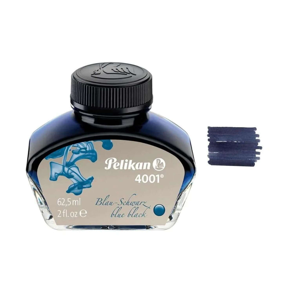 Pelikan 4001 Ink Bottle - 62.5ML, 62.5ml glass bottle of blue-black ink for smooth writing.
