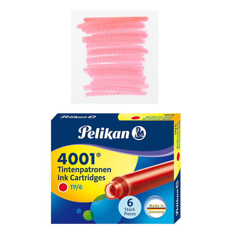 Pelikan TP6 Short Ink Cartridges pack of 6 with pink ink swatches showcased above