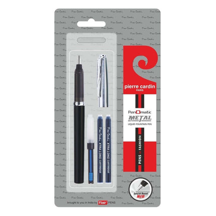 Pierre Cardin Penomatic Metal Fountain Pen | Includes 1 Converter and 2 Cartridges
