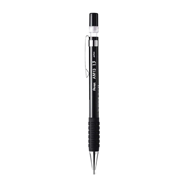 Pentel AM13 Mechanical Pencil 1.3mm with non-slip grip and adjustable metal clip.