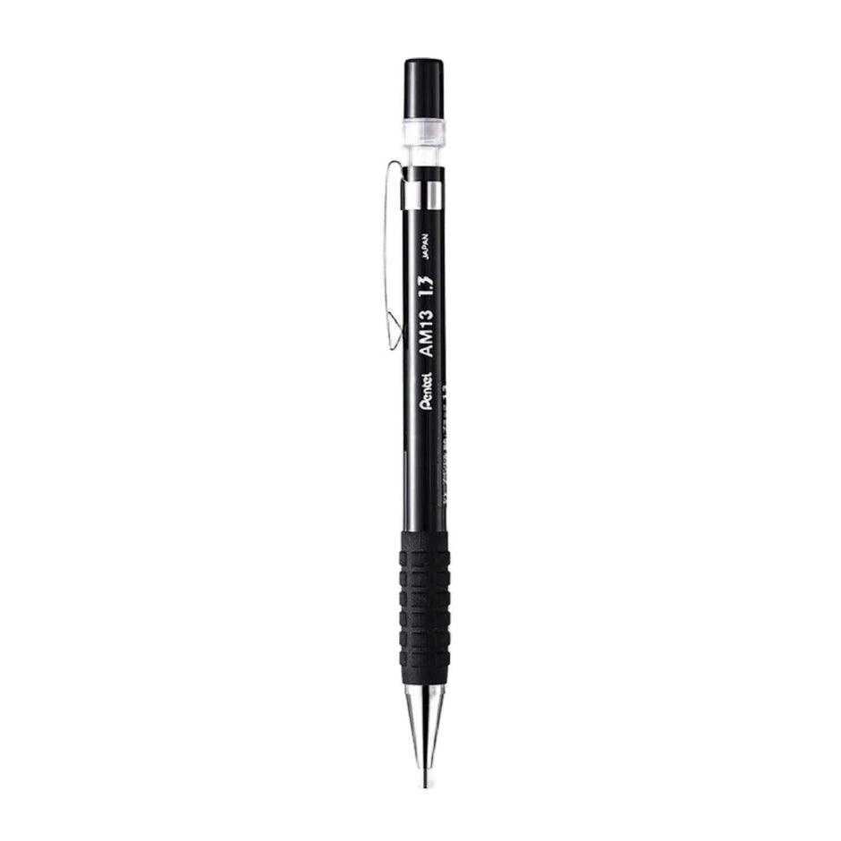 Pentel AM13 Mechanical Pencil 1.3mm with non-slip grip and adjustable metal clip.
