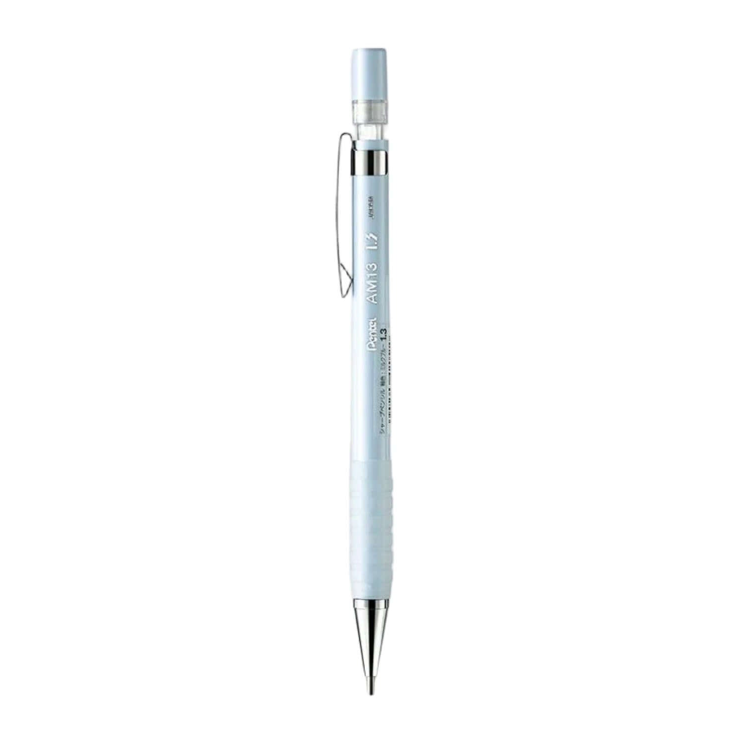 Pentel AM13 Mechanical Pencil 1.3mm with non-slip grip and replaceable eraser for comfortable writing.