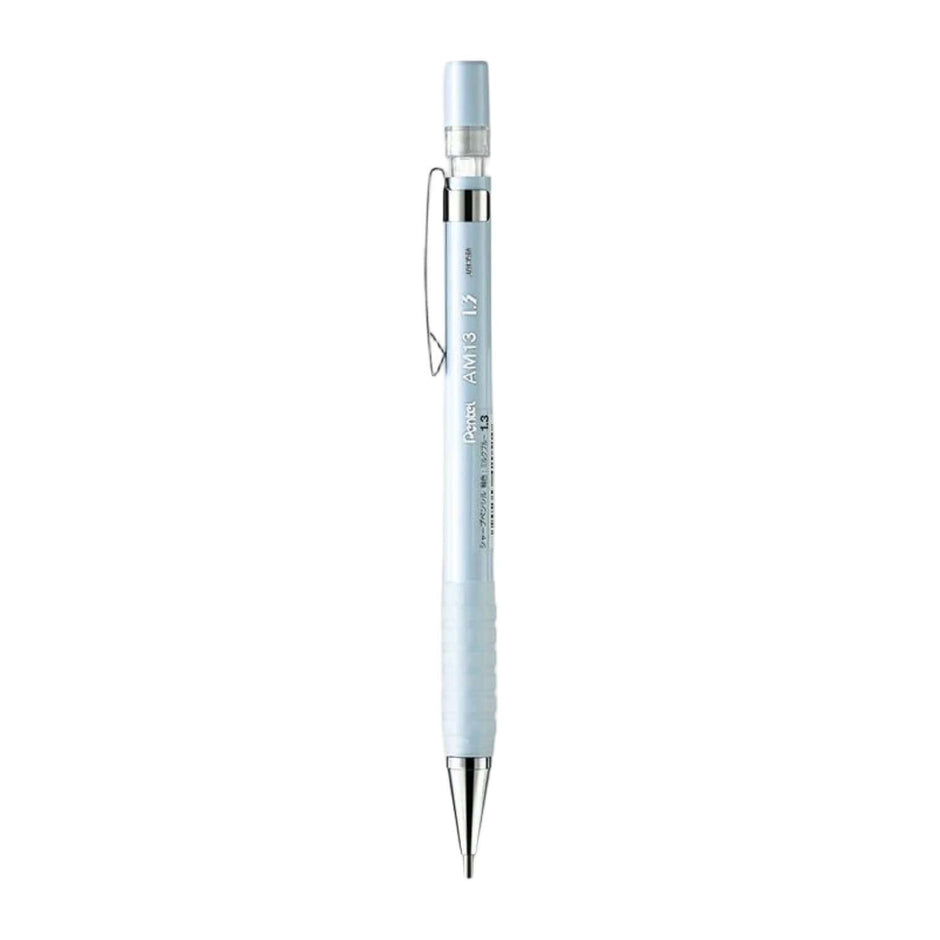 Pentel AM13 Mechanical Pencil 1.3mm with non-slip grip and replaceable eraser for comfortable writing.