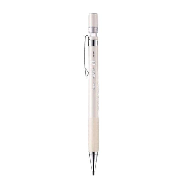 Pentel AM13 Mechanical Pencil 1.3mm with non-slip grip, adjustable clip, and replaceable eraser.