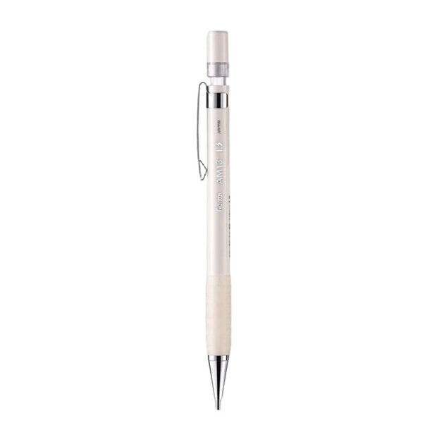 Pentel AM13 Mechanical Pencil 1.3mm with non-slip grip, adjustable clip, and replaceable eraser.