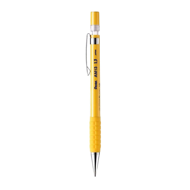 Pentel AM13 Mechanical Pencil 1.3mm with non-slip grip and adjustable pocket clip.