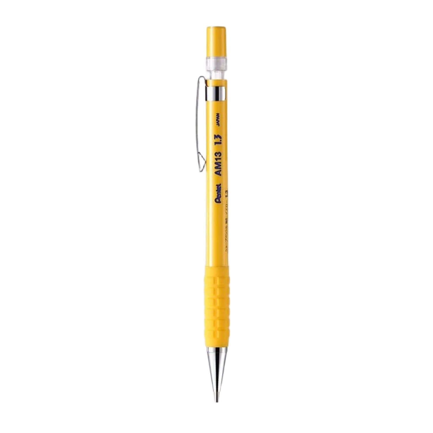 Pentel AM13 Mechanical Pencil 1.3mm with non-slip grip and adjustable pocket clip.