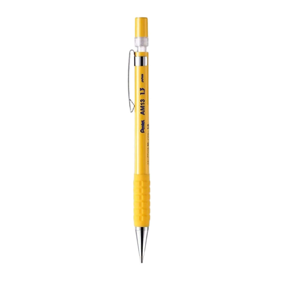 Pentel AM13 Mechanical Pencil 1.3mm with non-slip grip and adjustable pocket clip.