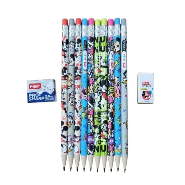 Flair Play 2.0mm Mechanical Pencil | Pack of 10 | Includes 1 Eraser and 1 Sharpener